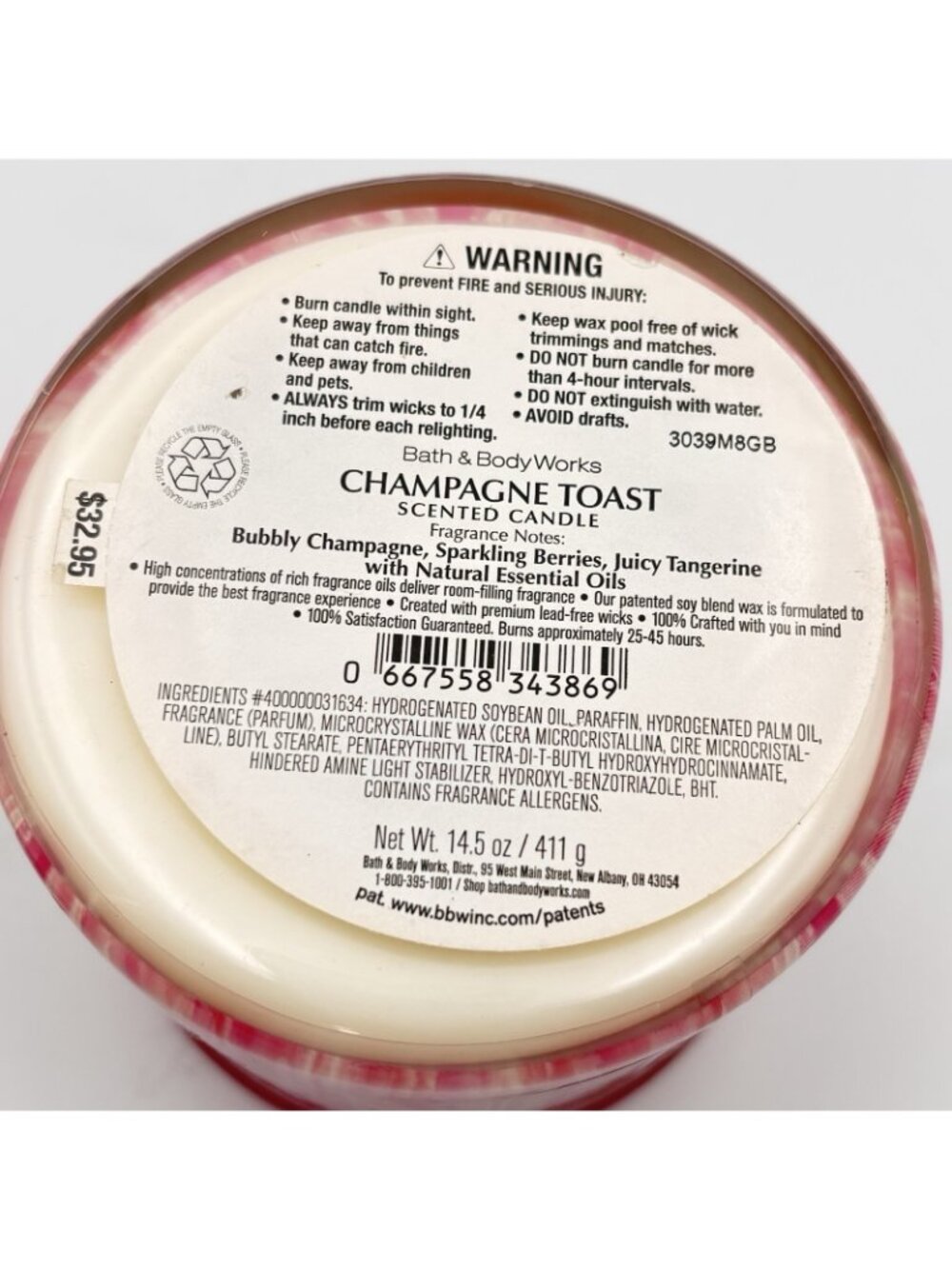 Bath & Body Works Champagne Toast 3 Wick Jar Candle Pink Glass Lid 14.5 oz - Picture 12 of 15